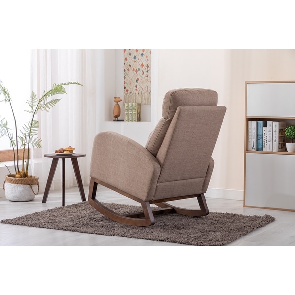 Modern Fabric Tall Back Accent Chair Rocker Chair Upholstered Armchair with Side Pockets， Leisure Single Sofa for Living Room