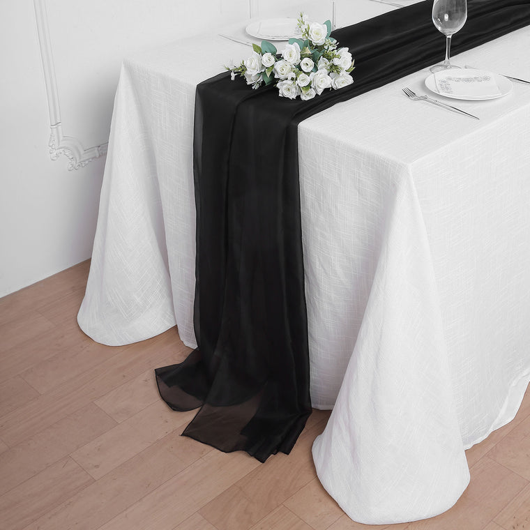 Efavormart 6FT Black Premium Chiffon Table Runner for Party Dining Banquet Events Restaurant Kitchen Home and Multi-Use