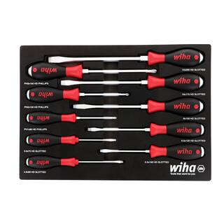 Wiha Extra Heavy-Duty SoftFinish Cushion Grip Screwdriver Tray Set (10-Piece) 53180