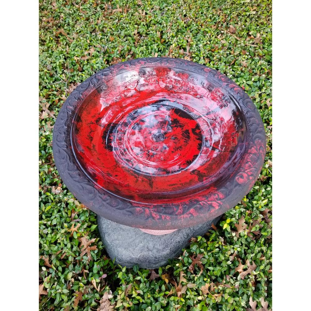 Exaco 20.5 in. H x 20 in. W Endura Clay Bird Bath Marbleized Red FM-0082