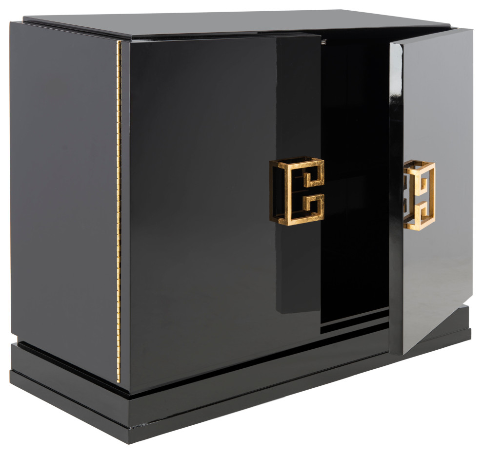 Safavieh Couture Winslow 2 Drawer Metal Cabinet  Black  Gold Leaf   Transitional   Accent Chests And Cabinets   by Safavieh  Houzz