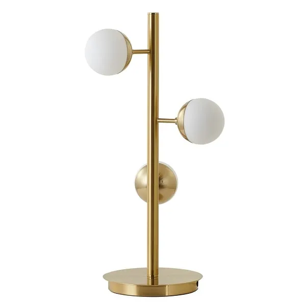 Brass Metal Table Lamp With White Glass Shades
