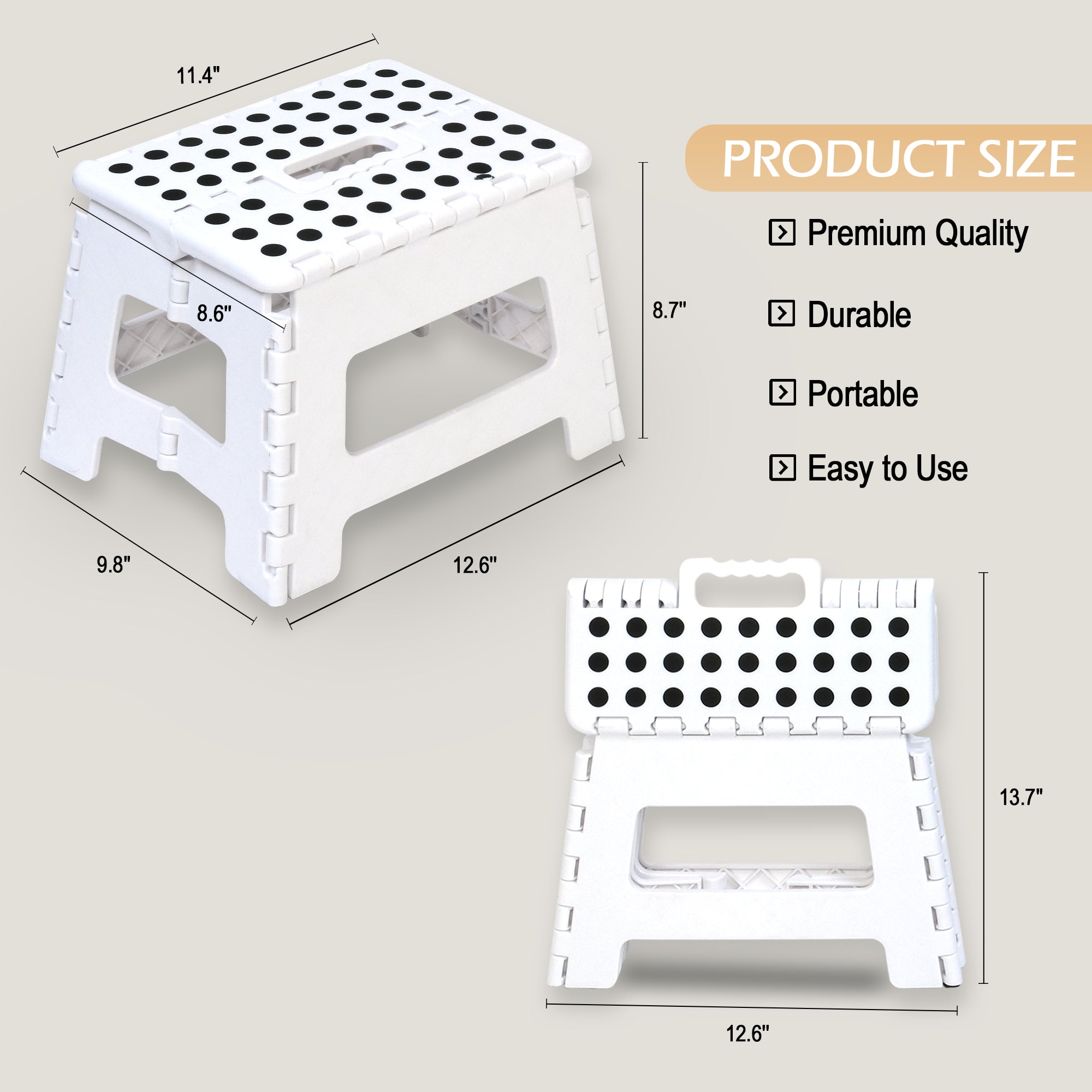 9 Inch Folding Step Stool for Adults or Kids, Sturdy Non-Slip Footstool with Holds up to 330 Lbs,Portable Training Step Stools for Home,Bedroom,Kitchen (White, 9inch)