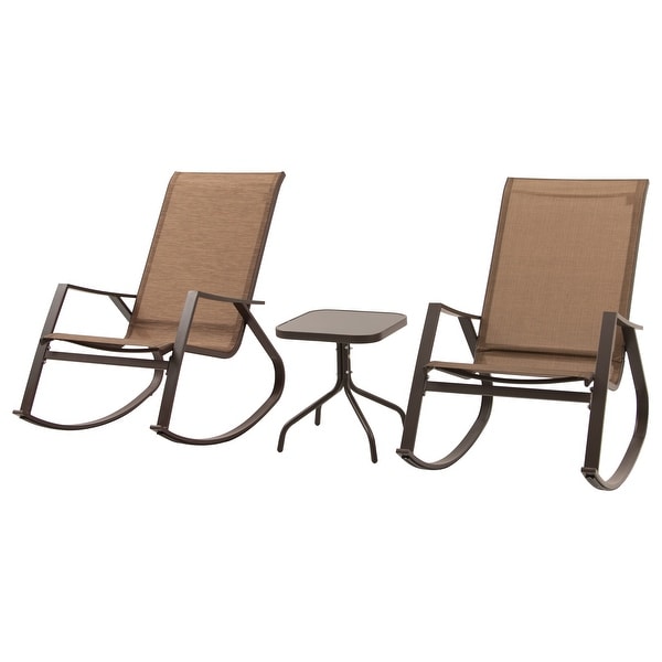 3 PCS Patio Bistro Set，Outdoor Rocking Chairs and Glass Coffee Table Side Table