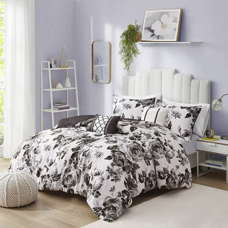 Intelligent Design Renee Print Floral Comforter Set with Throw Pillows