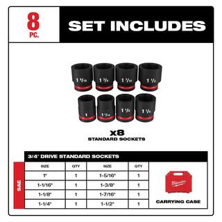 MW SHOCKWAVE 34 in. Drive SAE 6 Point Impact Socket Set (8-Piece) 49-66-7017