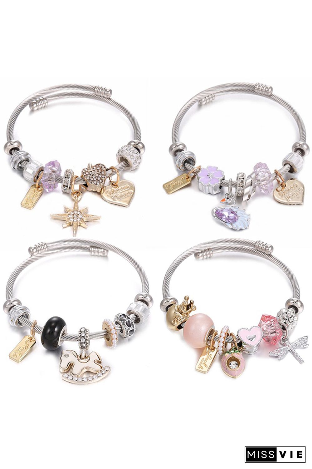 Valentine's Day Stainless Steel Heart Crown Hobbyhorse Bead Bracelet Wholesale MOQ 5pcs