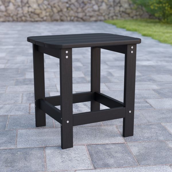 Charlestown All-Weather Poly Resin Wood Commercial Grade Adirondack Side Table in Black