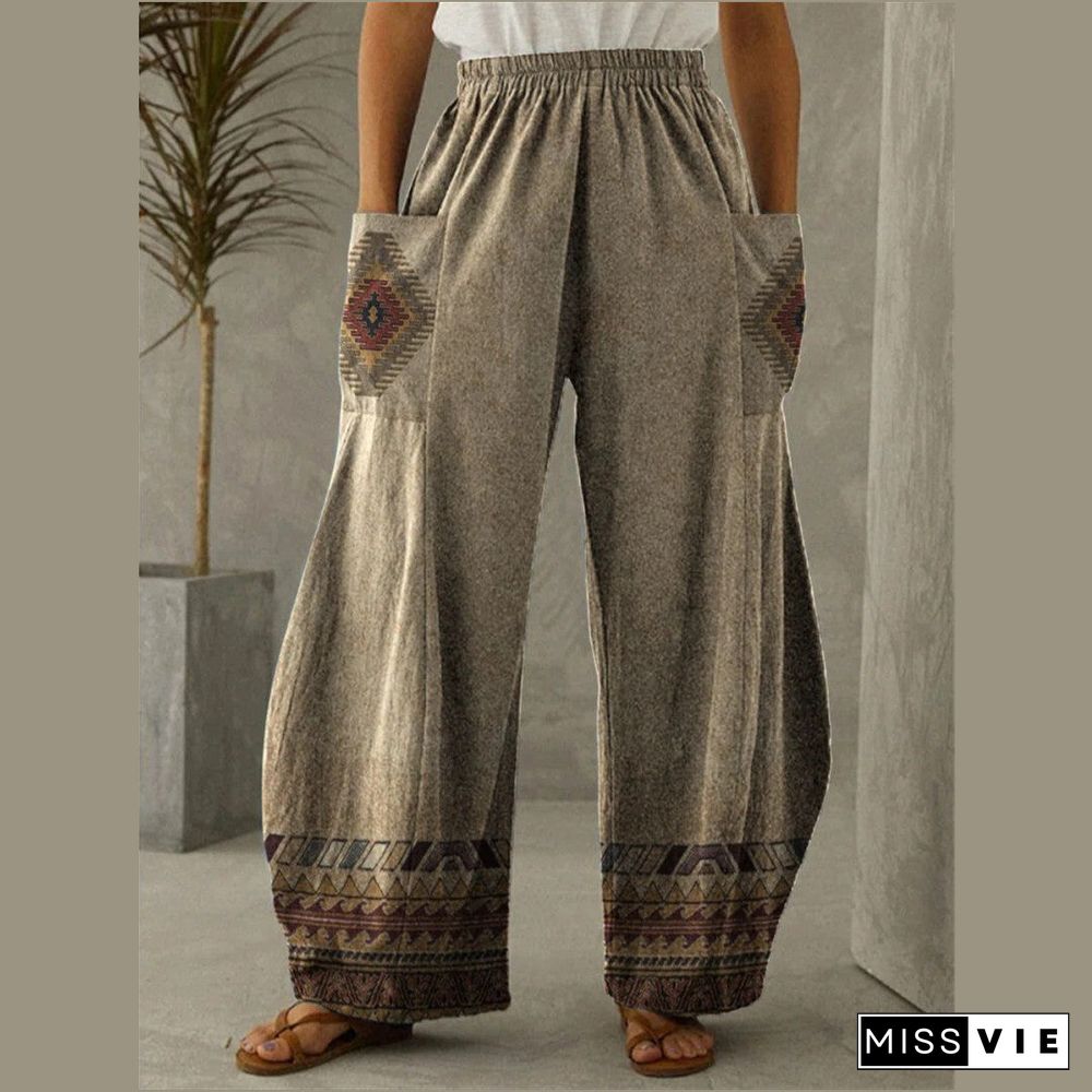 Women's Pant Pocket Geometric Print Loose Casual Pants