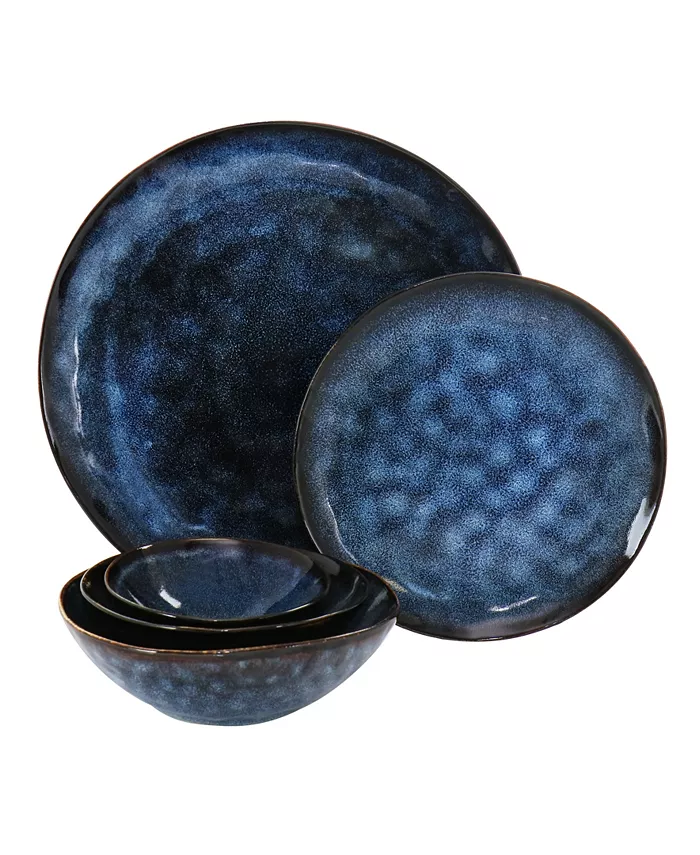 Elama Reactive Glaze Amelia 20 Piece Round Stoneware Triple Bowl Dinnerware Set Service for 4