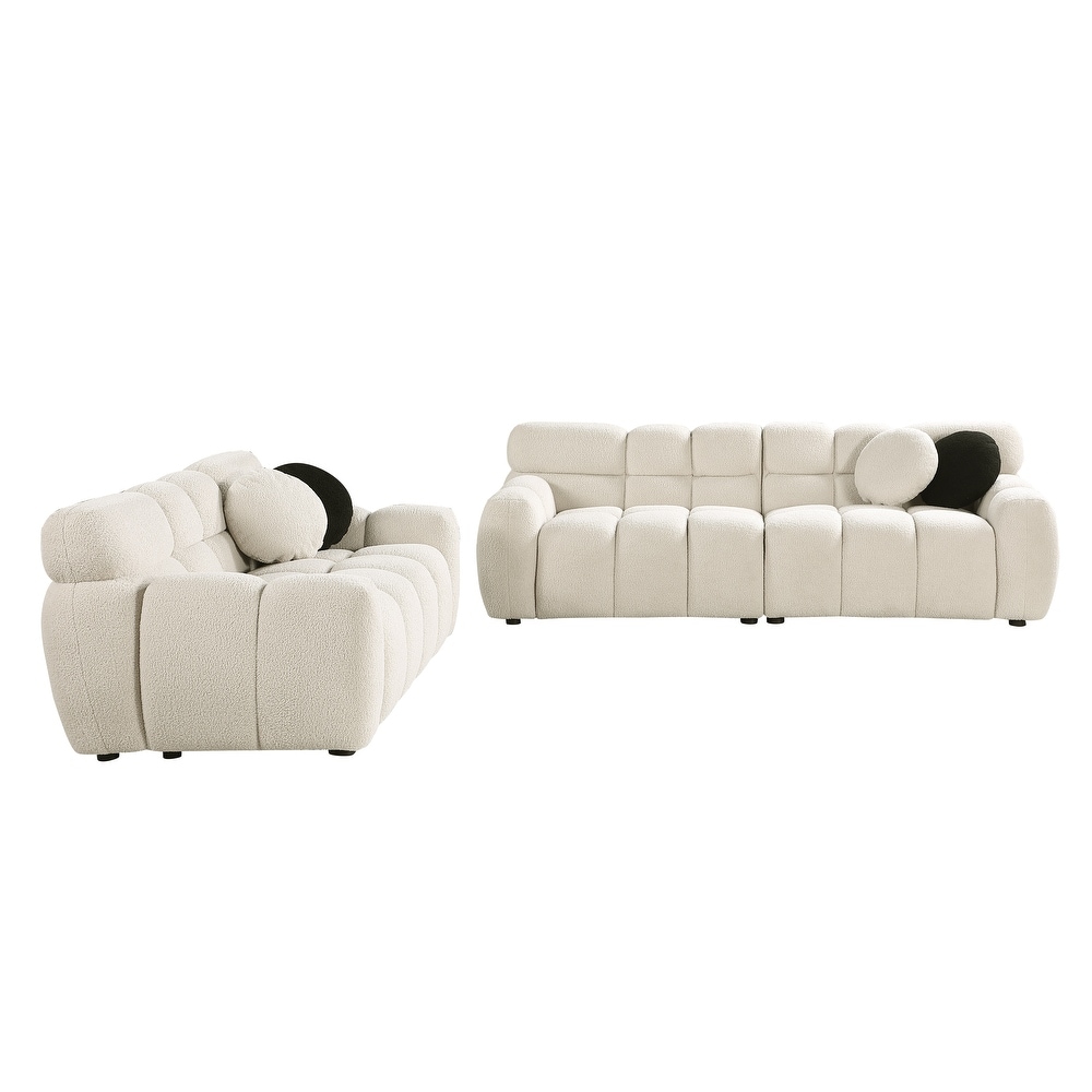 Deep Seat Boucle Marshmallow Sofa w/ Pillows  Straight Row Couch