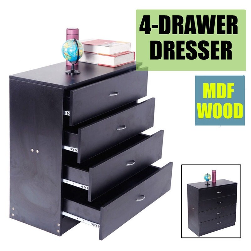 MDF Wood Simple 4 Drawer Dresser Black