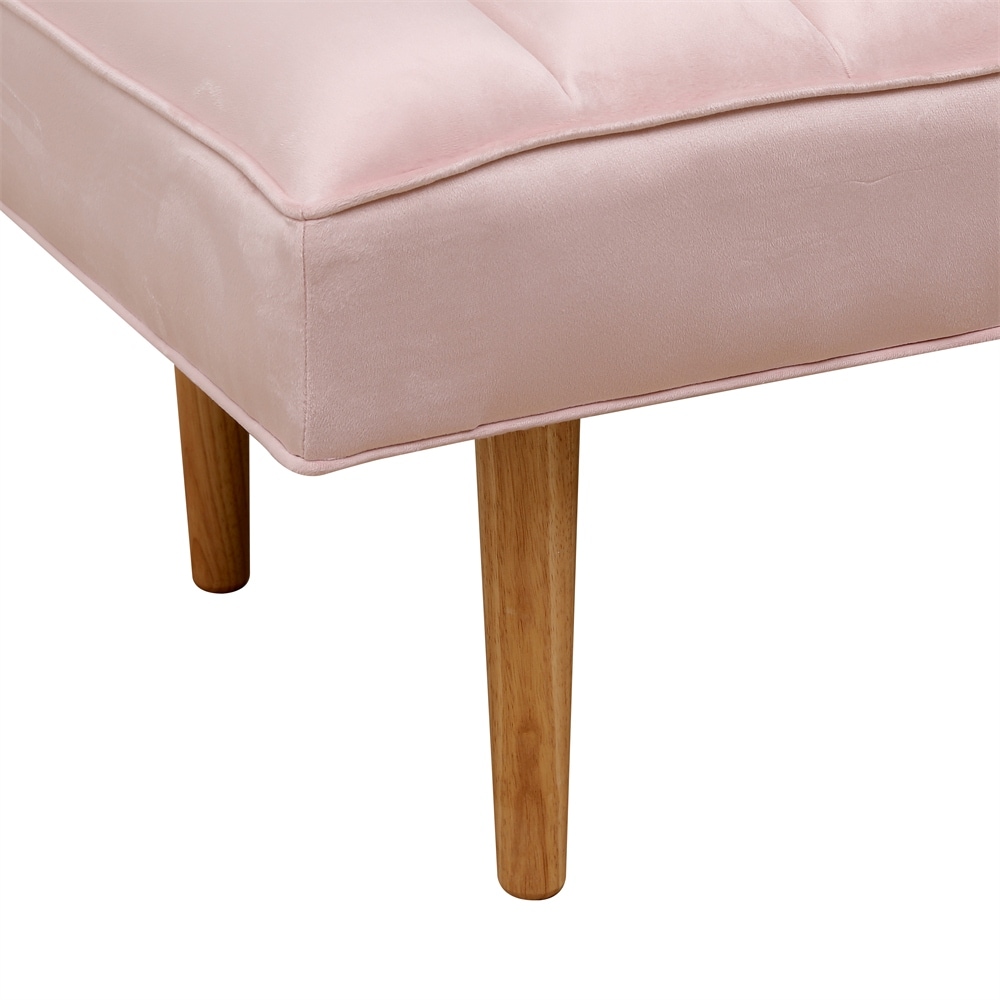 Velvet Upholstered Bench Channel Tufted Bedroom Ottoman/Wood Legs