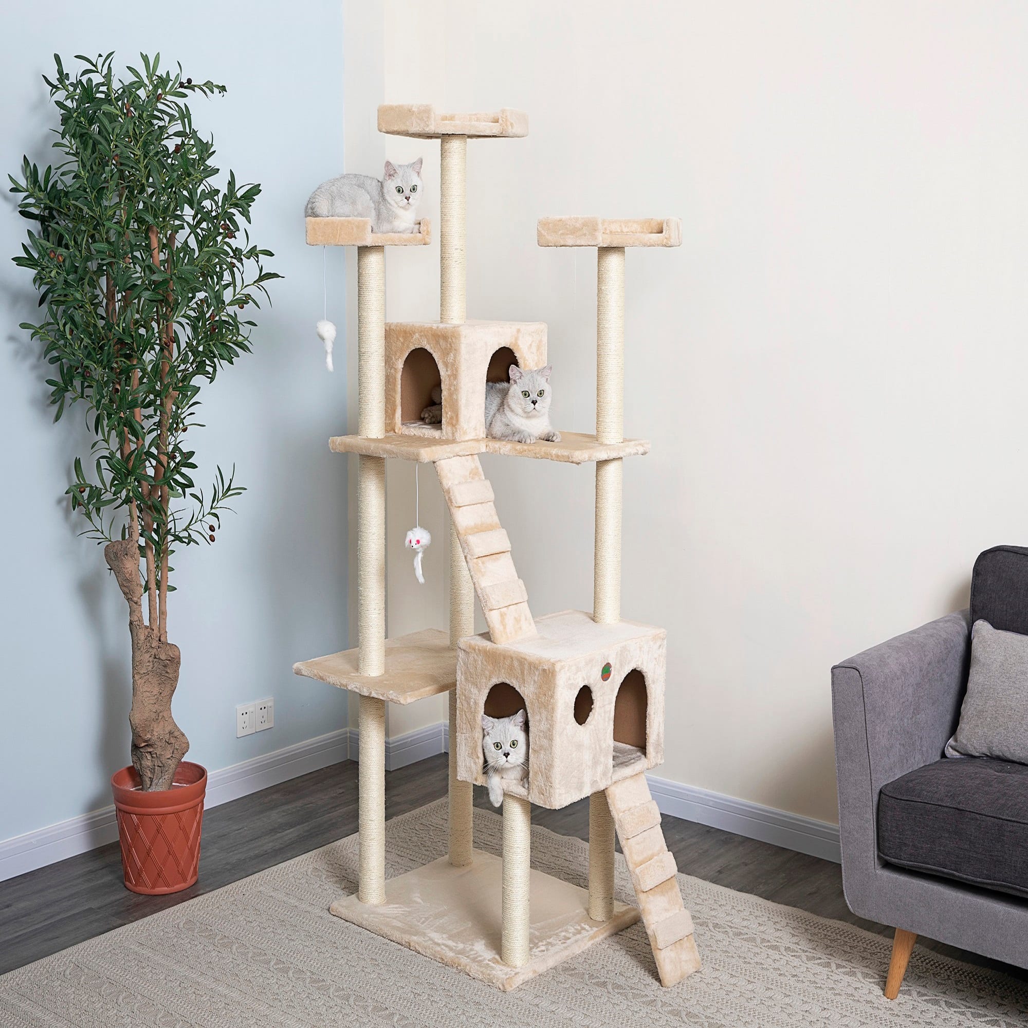 Go Pet Club Classic Beige Cat Tree Furniture with Sisal Scratching Posts， 72