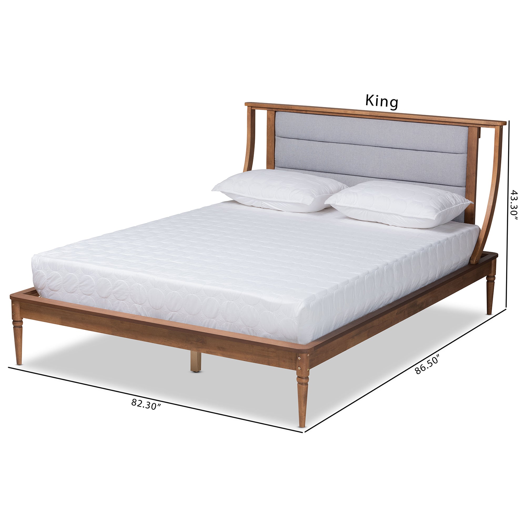 Baxton Studio Regis Modern and Contemporary Transitional Light Grey Fabric Upholstered and Walnut Brown Finished Wood King Size Platform Bed