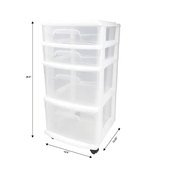 Homz 4-Drawer White Wheeled Cart