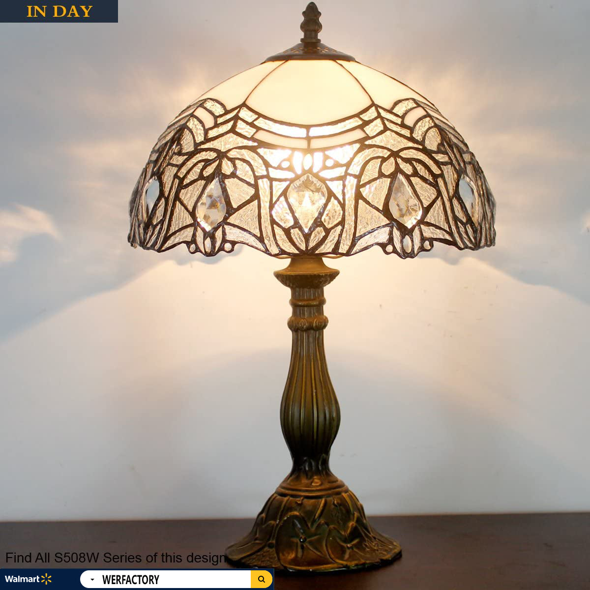 Tiffany Lamp Stained Galss Crystal Style Table Desk Reading Light W12H18 Inch Tall S508W WERFACTORY LAMPS Parent Friend Kid Lover Living Room Bedroom Study Office Coffee Bar Bedside Desk Antique Gifts