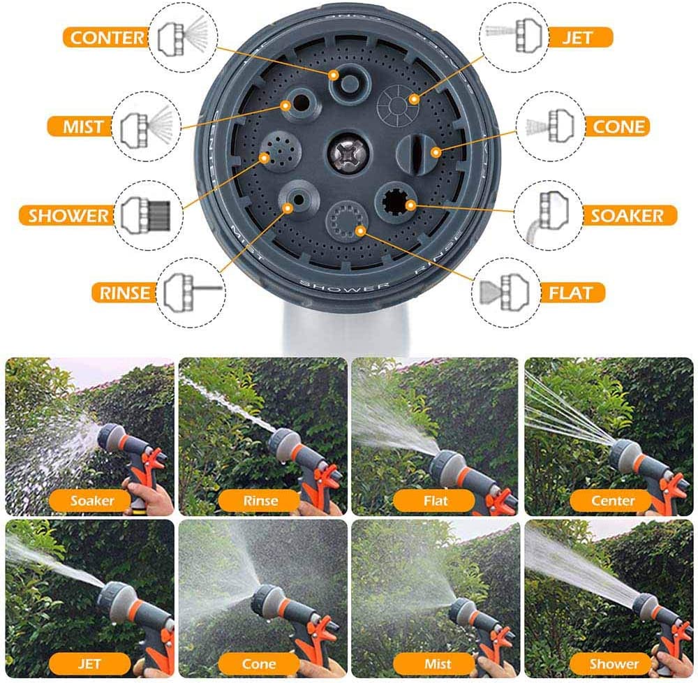 Garden Hose Nozzle， Heavy Duty Hose Nozzle with 8 Adjustable Watering Patterns， Multifunctional High Pressure Hose Nozzle Sprayer for Home， Watering Lawns and Garden， Car Cleaning