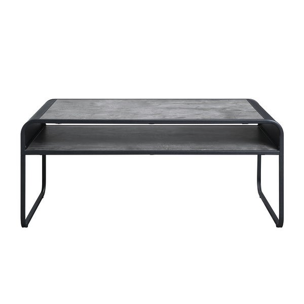 Industrial Coffee Table with 1 Open Compartment， Center Table with Metal Frame， Concrete Gray and Black Finish for Living Room