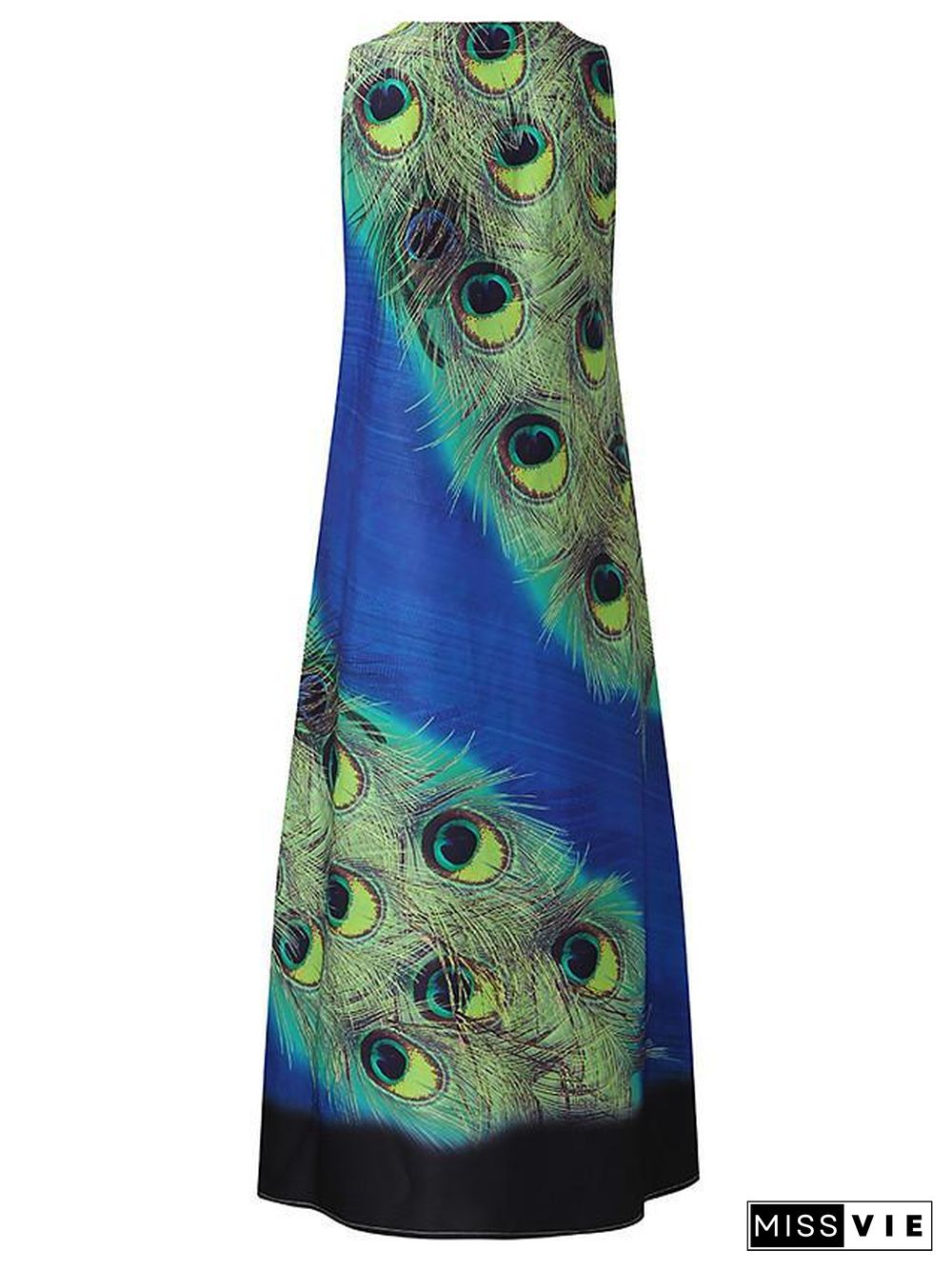 Women's A-Line Dress Maxi long Dress - Sleeveless Peacock Feathers Print Summer V Neck Plus Size Hot Casual Holiday vacation dresses  Red Navy Blue Light Blue S M L XL XXL 3XL 4XL 5XL