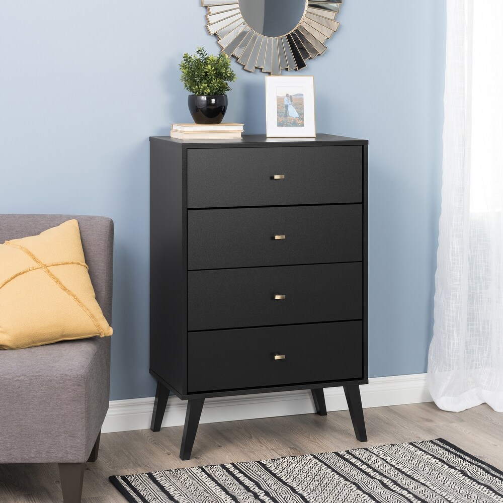 Prepac Milo Mid Century Modern 4 Drawer Chest of Drawers  Contemporary Bedroom Furniture  Small Dresser for Bedroom