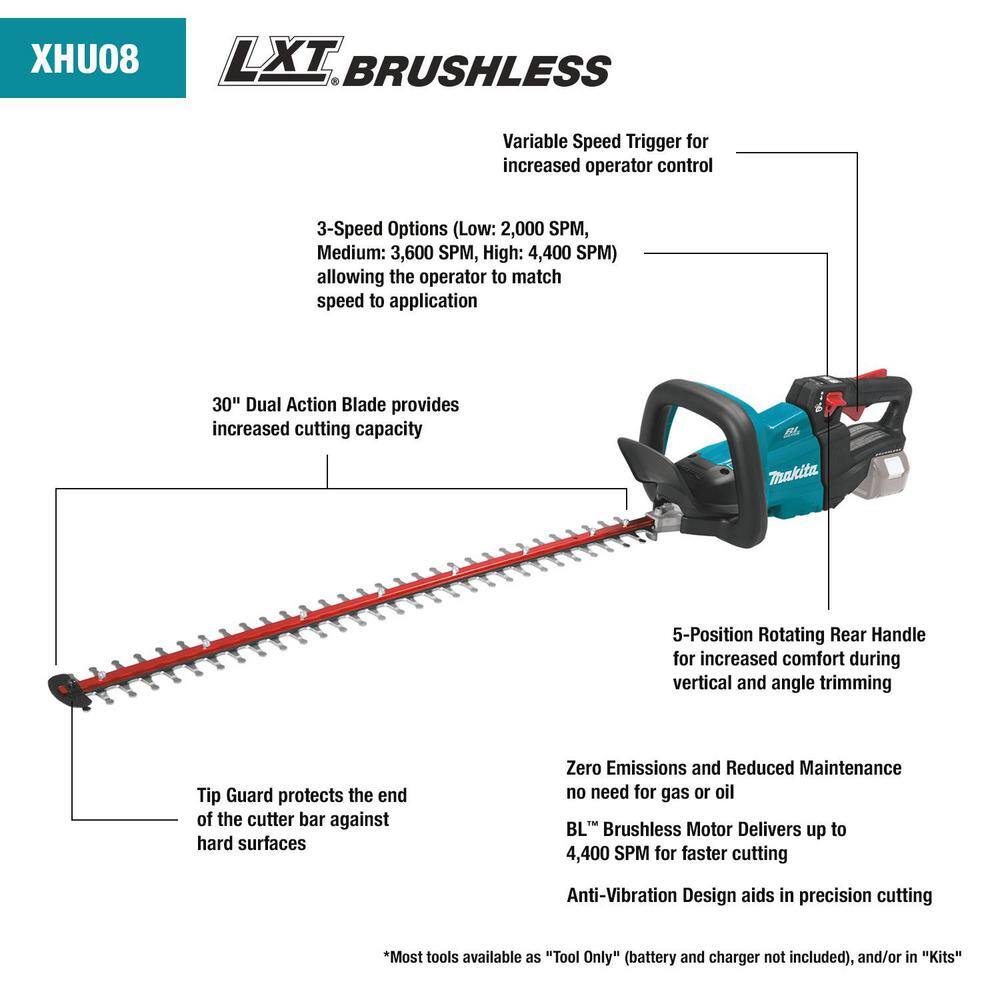 Makita 18V LXT Lithium-Ion Brushless Cordless 30 in. Hedge Trimmer Kit (5.0Ah) XHU08T