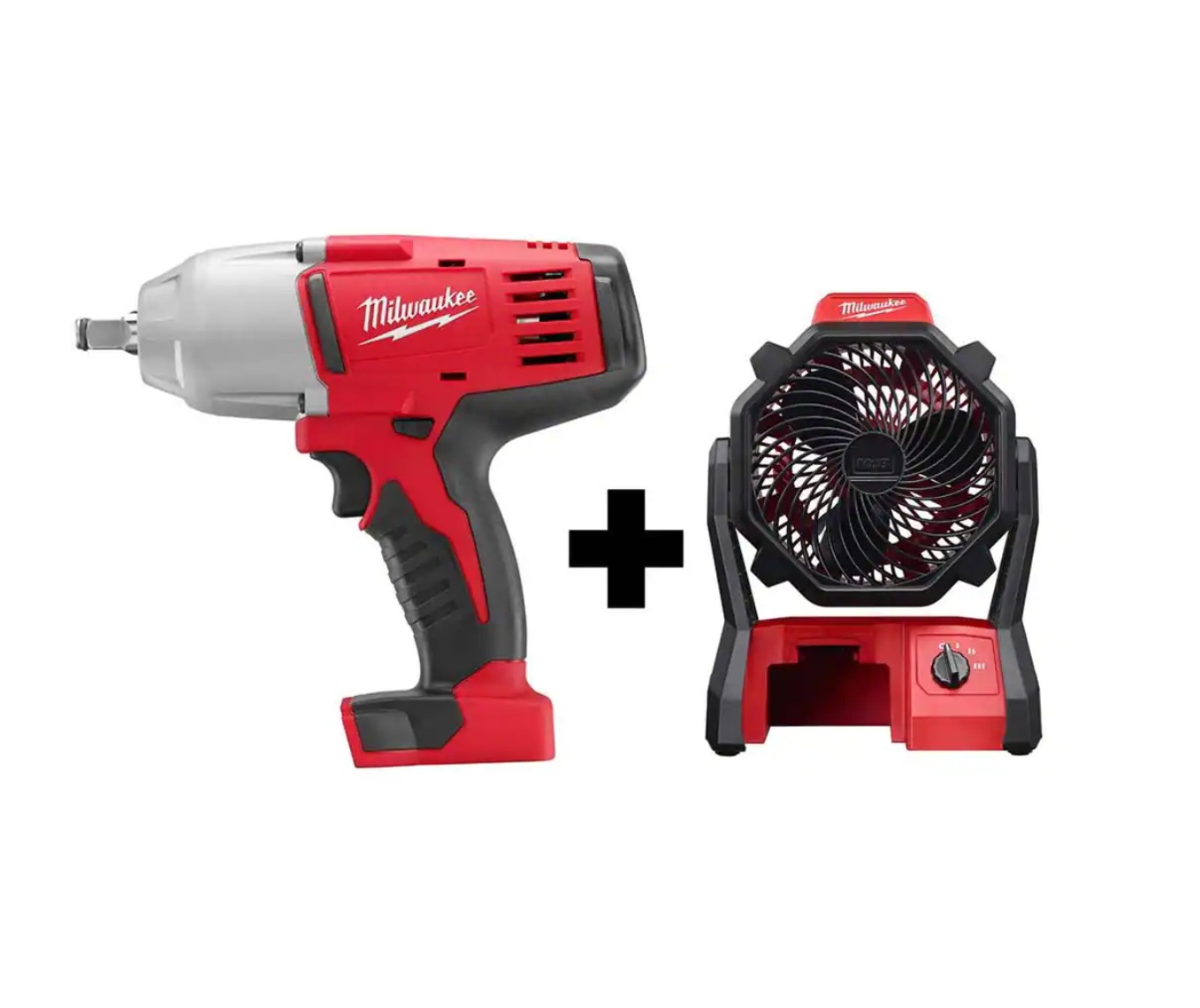 Milwaukee 2663-20-0886-20 M18 18V Lithium-Ion Cordless 1/2 in. Impact Wrench， Friction Ring with M18 Jobsite Fan