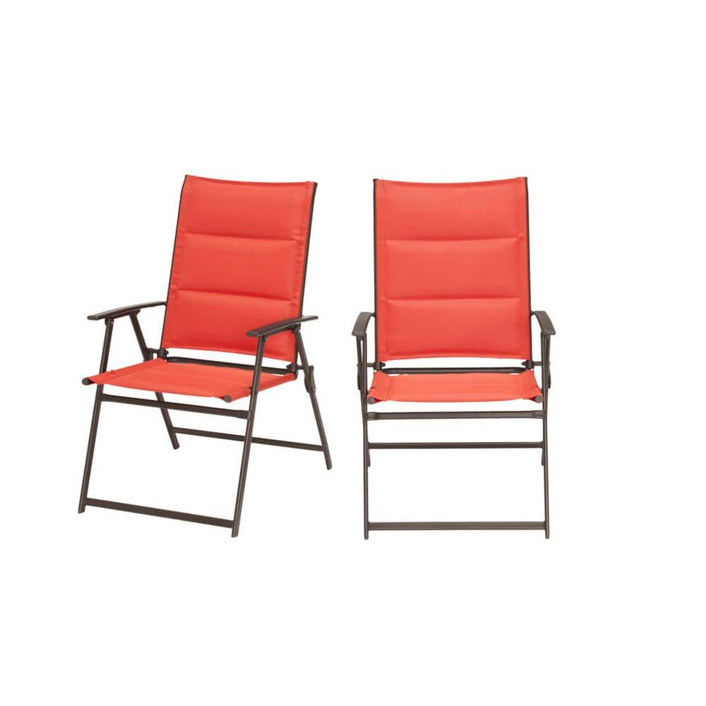 StyleWell Mix and Match Steel Padded Sling Folding Outdoor Patio Dining Chair in Ruby Red (2-Pack) FDS50249-2PK-RU