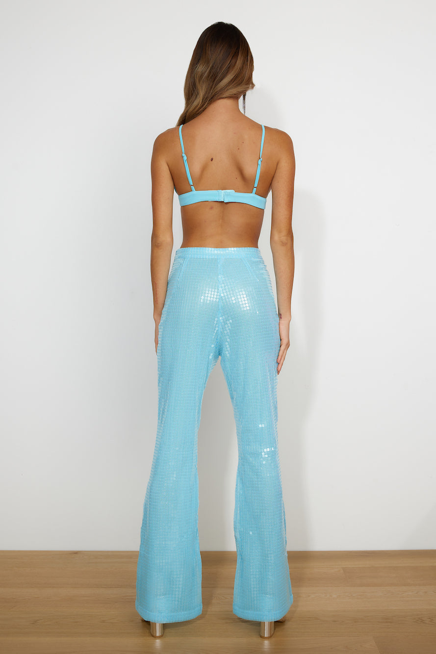 RUNAWAY The Sequin Pant Aqua