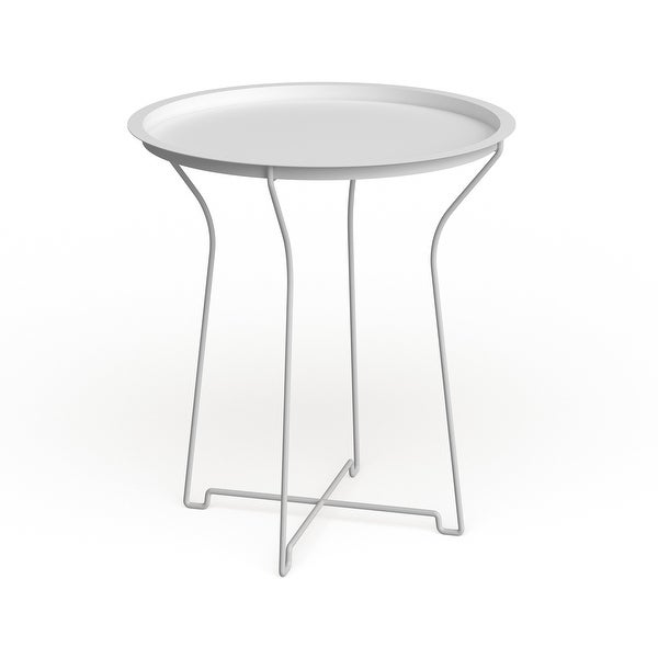 Atlantic Metal Round Side Tray Table; Removeable Tray Top， Decor， Wire Collapsible Legs， Indoor， Outdoor