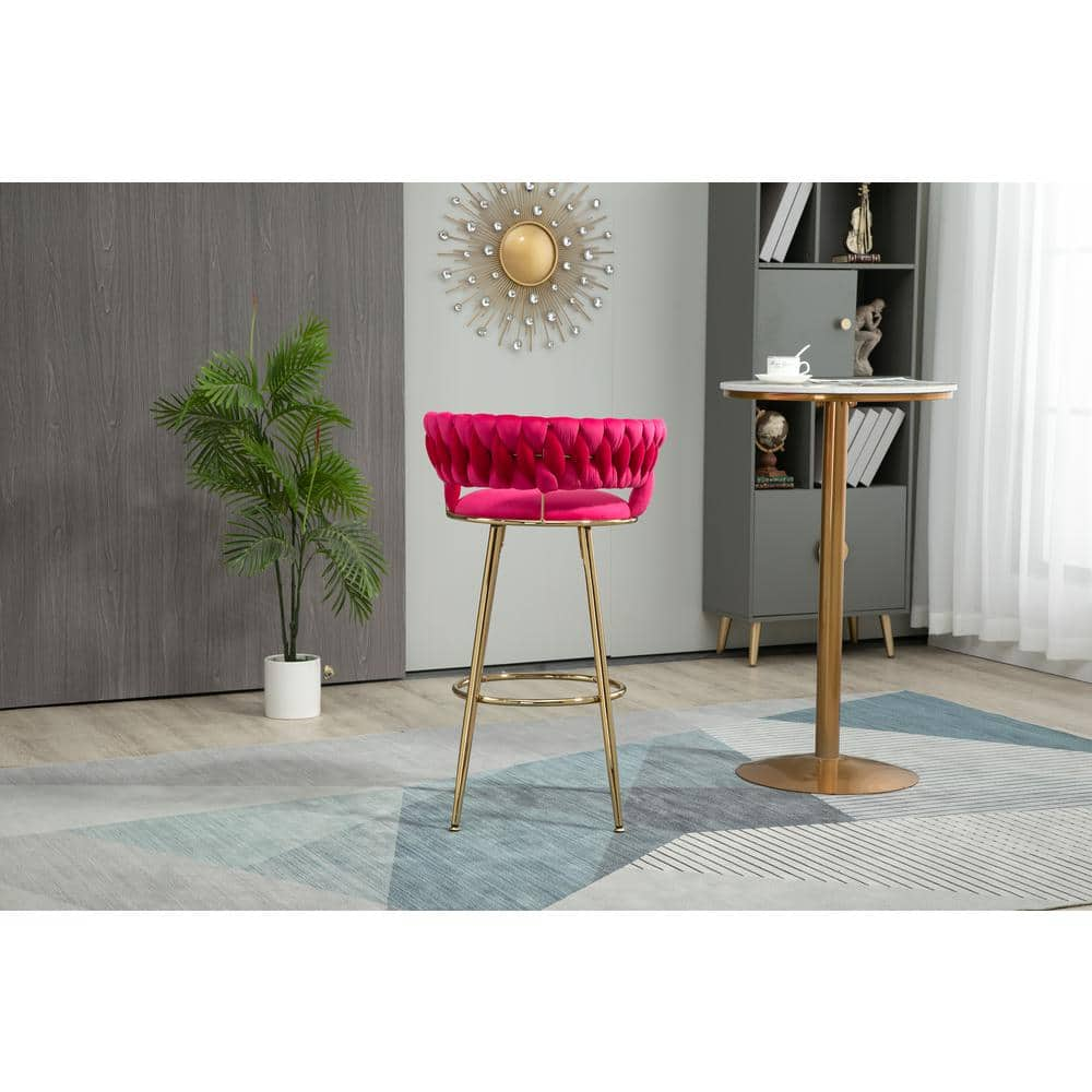 ZIRUWU 35.04 in.Red Metal Bar Stool with Back and Footrest Counter Height Bar Chairs ZZQ-JBY721A14