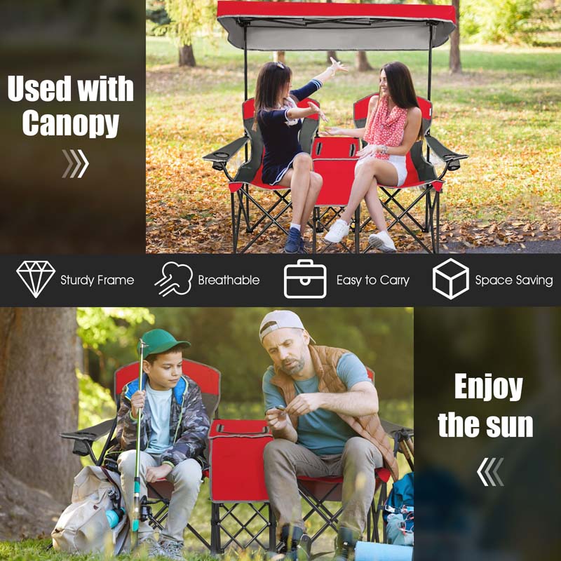 Double Sunshade Camping Canopy Chair with Mini Table, Cup Holder, Portable Folding Beach Chair with Canopy