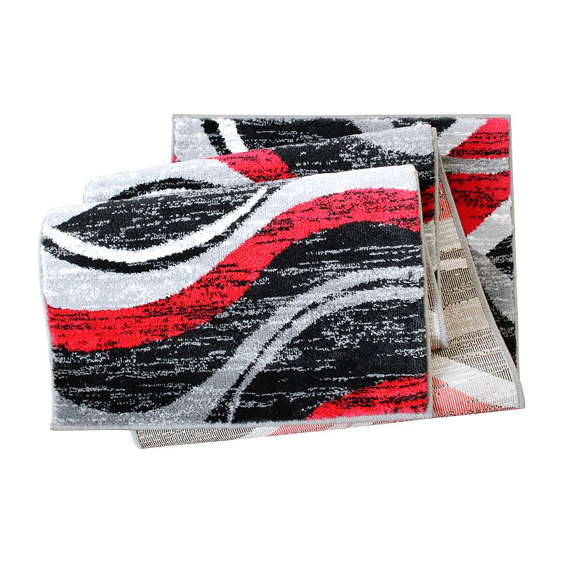 Masada Rugs Masada Rugs Stephanie Collection Area Rug Runner with Modern Contemporary Design 1109 in Red， Gray， Black and White - 2'x7'