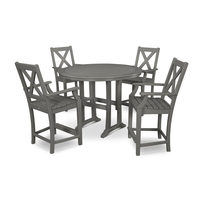 Polywood Braxton 5-Piece Nautical Trestle Arm Chair Counter Set PWS511-1