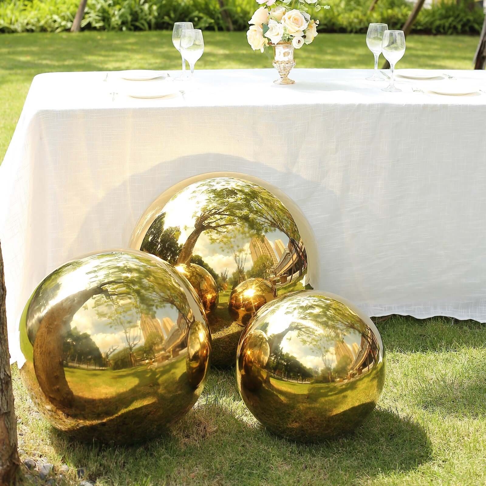 Gold Stainless Steel Gazing Globe Mirror Ball, Reflective Shiny Hollow Garden Sphere - 22