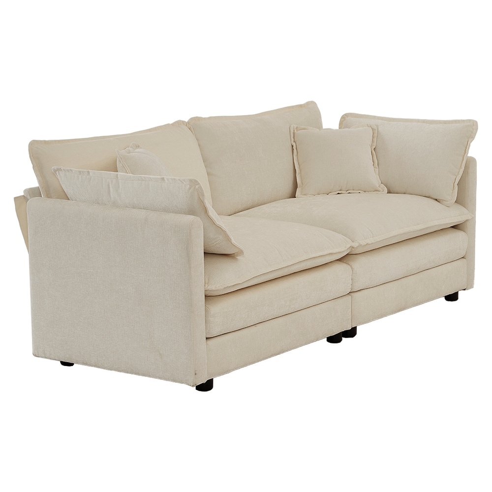 Flexible Combination Upholstered Sectional Sofa Set Breathable Chenille Cushions with Toss Pillows for Livingroom  Beige