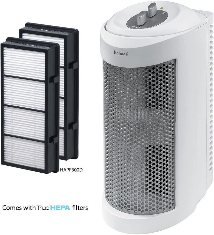 Holmes True HEPA Allergen Remover Mini Tower Air Purifier with Optional Ionizer for Small Spaces， White (HAP706-NU-1)