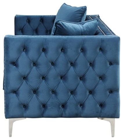 RN Furnishings 3 Piece Button Tufted Velvet Contemporary Sofa Set  Blue   Midcentury   Living Room Furniture Sets   by Homesquare  Houzz