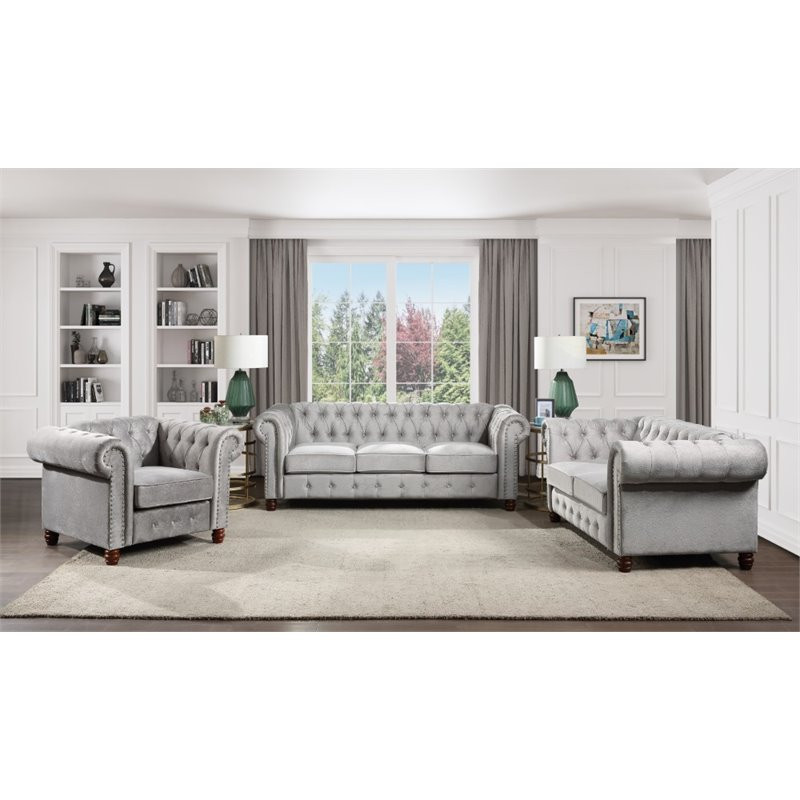 Lexicon Welwyn Velvet Chesterfield Sofa in Dark Gray   Traditional   Sofas   by Homesquare  Houzz