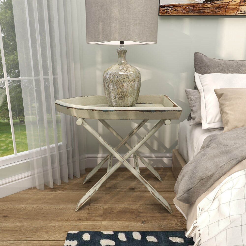 White Wood Coastal Accent Table with Oar Inspired Legs