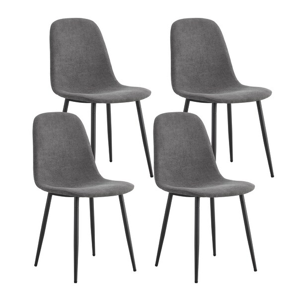 Set of 4 Dining Chairs with Soft Linen Fabric Cover Cushion Seat and Black Metal Legs