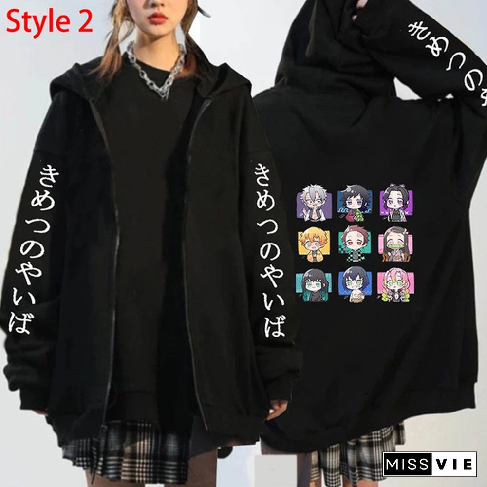 New Demon Slayer Hoodie Anime Kimetsu No Yaiba Zipper Hoodies Fashion Women Men Autumn And Winter Long Sleeve Loose Coat Tops