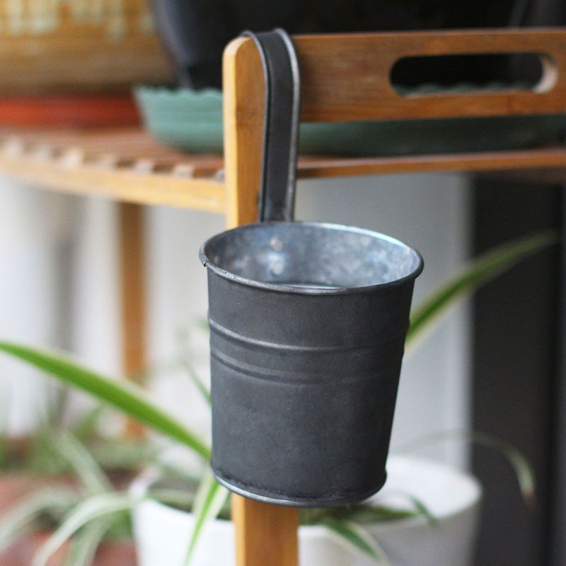 SJENERT Hanging Flower Pots Metal Iron Bucket Planter for Railing Fence Balcony Garden Home Decoration Flower Holders with Detachable Hooks