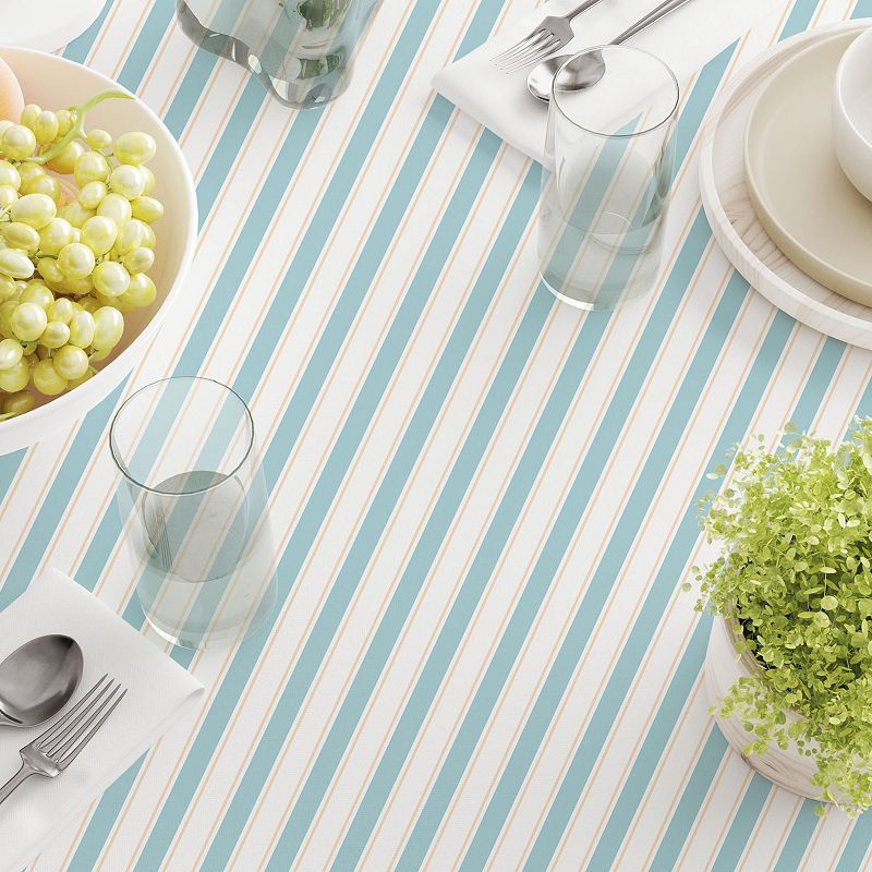 Square Tablecloth， 100% Cotton， 60x60， Blue Horizontal Stripe