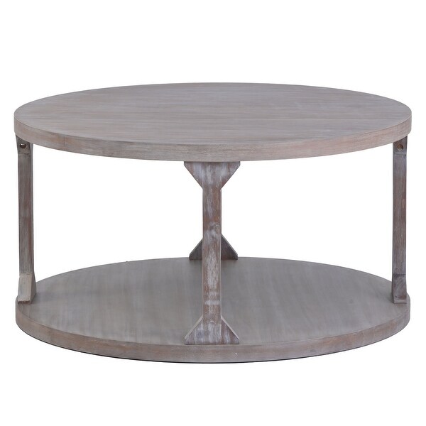 Round Rustic Wooden Coffee Table for Living Room