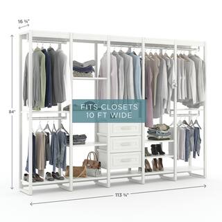 CLOSETS By LIBERTY 113 in. W White Adjustable Tower Wood Closet System with 3 Drawers and 18 Shelves HS74567-RW-10