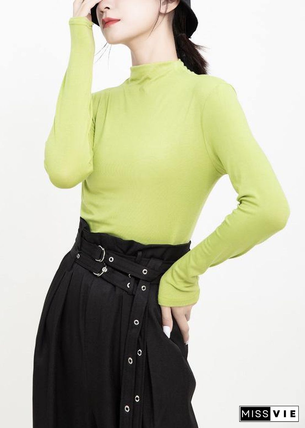 DIY elastic cotton high neck Blouse Inspiration green tops