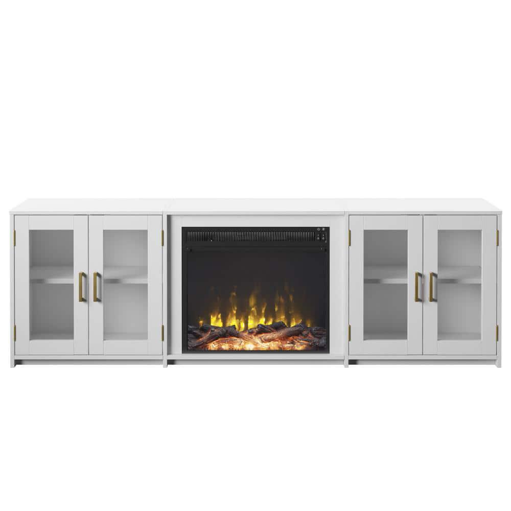 Twin Star Home 80 in Freestanding Wooden Electric Fireplace TV Stand in White