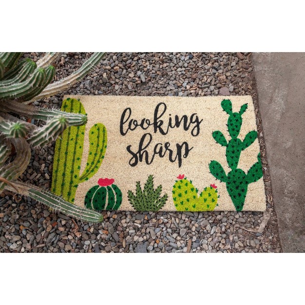 X 2 x27 4 quot Looking Sharp Cactus Indoor outdoor Doormat Green black Entryways