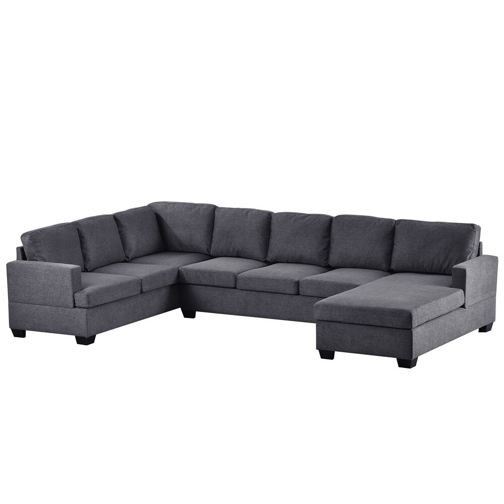 Breathable Fabric U Shape Sectional Sofa with Wide Chaise Lounge